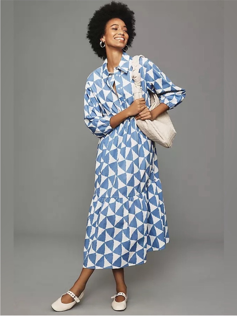 Maeve Bettina Shirtdress Blue and White Geometric NWT - Picture 1 of 12